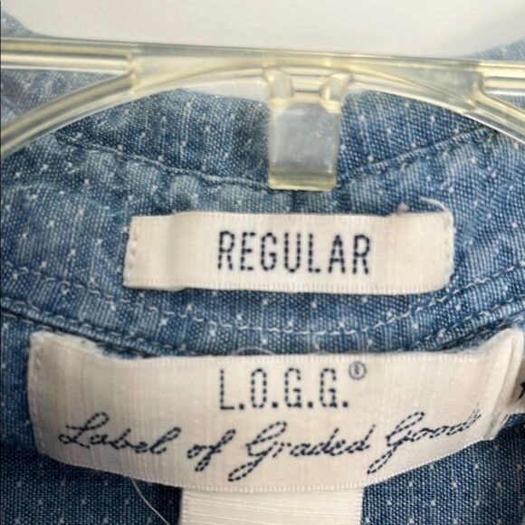 L.O.G.G Blue Denim Polka Dot Button-Up Shirt. SZ S Front Pocket Comfort & Style - Picture 3 of 9
